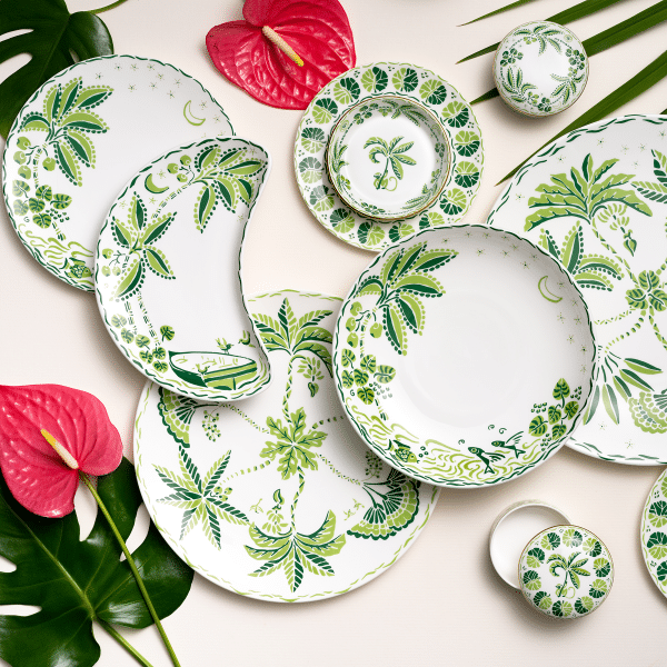 Calypso Green and White Fine Bone China Dinner Set