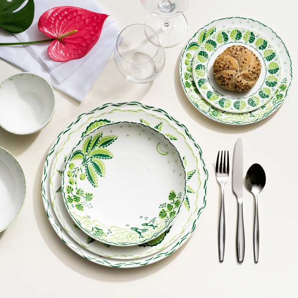 Calypso Green and White Fine Bone China Dinner Set