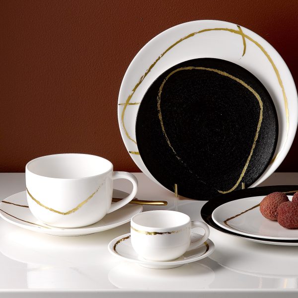 Sketch Black White Gold Fine Bone China Tableware