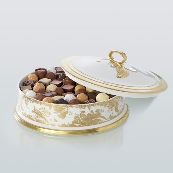 Aves Gold Chocolate Box Fine Bone China